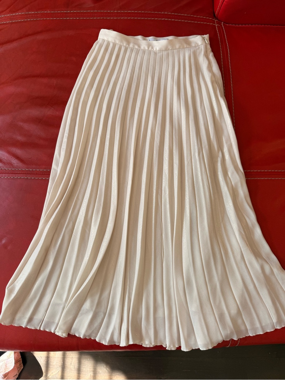 Mango Cream Pleated Shimmery Midi Skirt